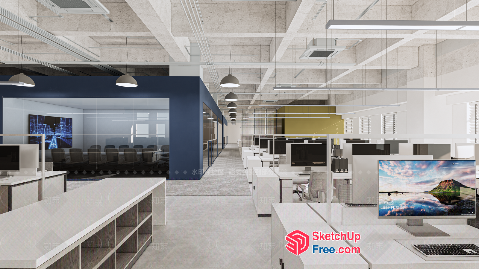 Modern Office Space With Sleek Furniture And Natural Light 3D SketchUp File