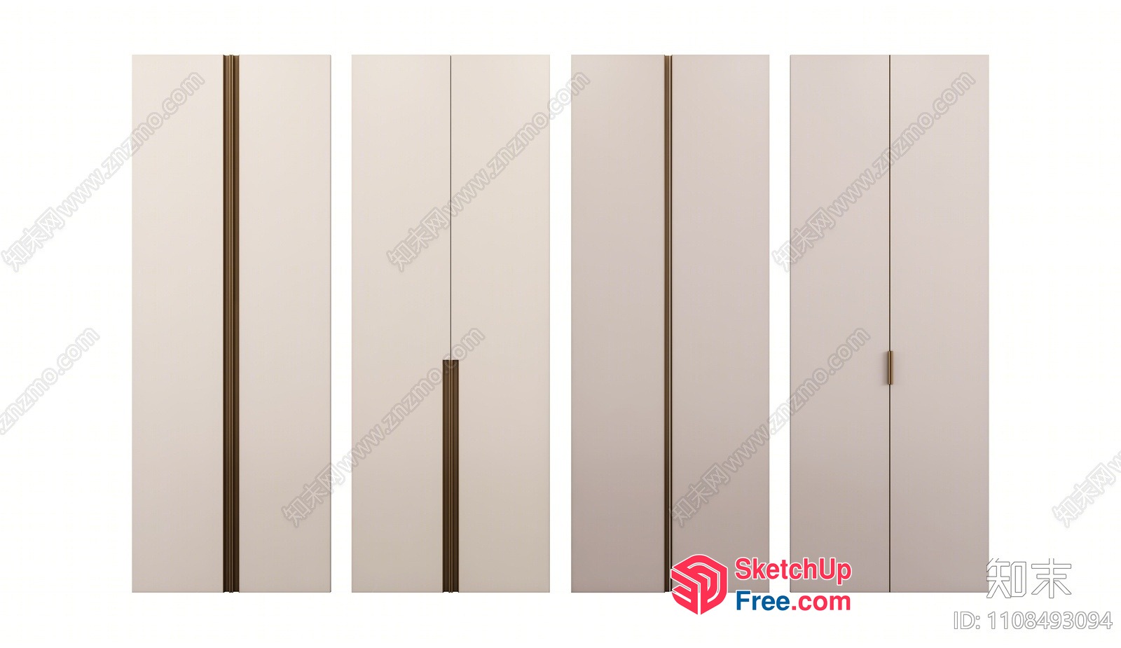 Four Doors In A Row With Vertical Lines 3D SketchUp File