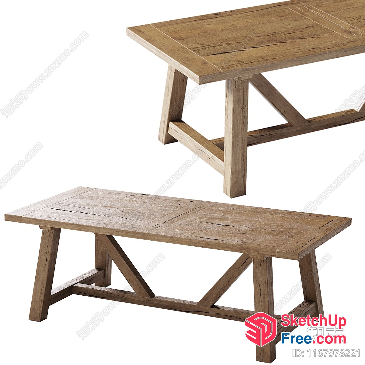 Rustic Wooden Dining Table Set 3D SketchUp File