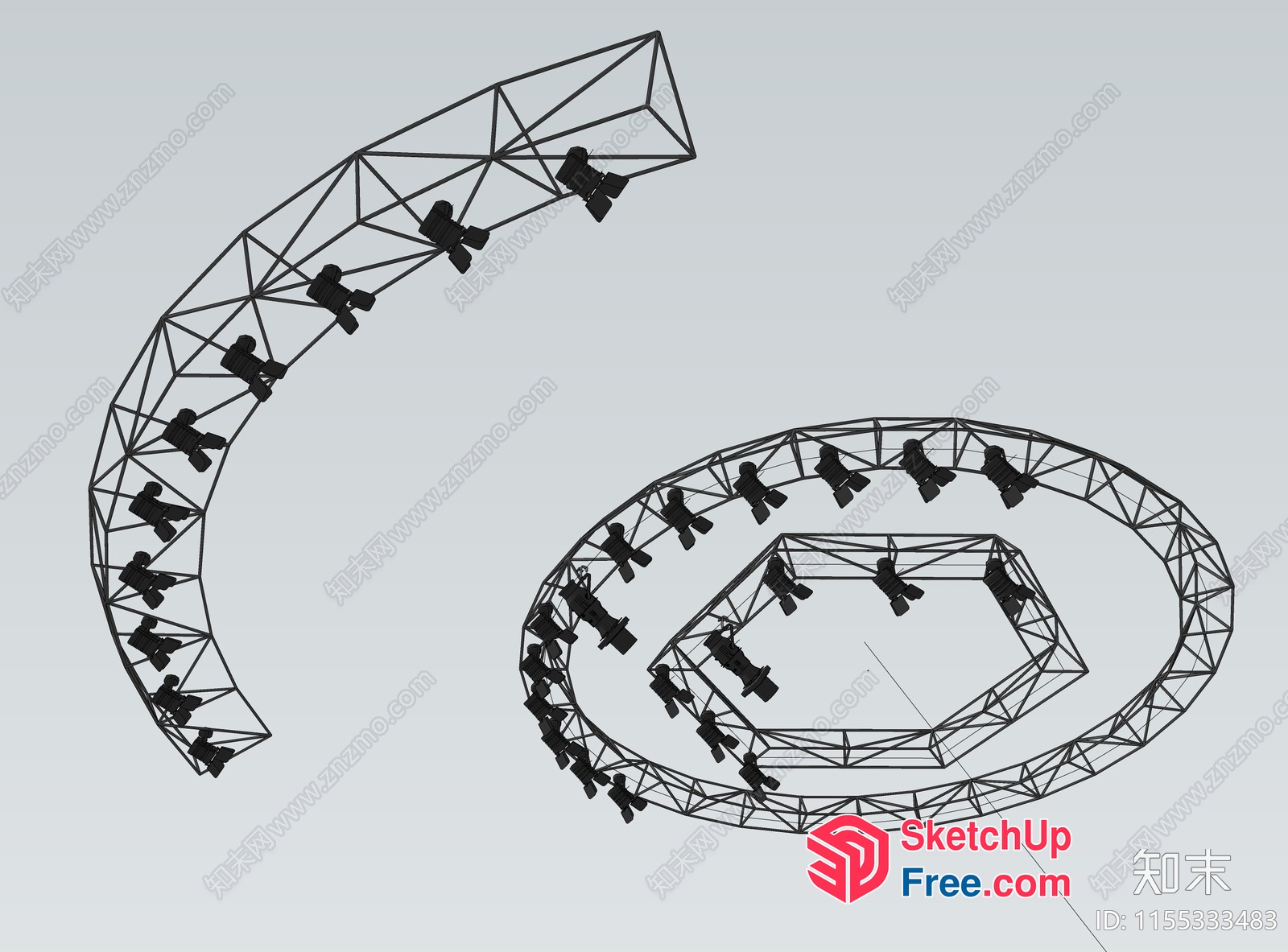 Black Wireframe 3D Model Of A Spiral Structure 3D SketchUp File