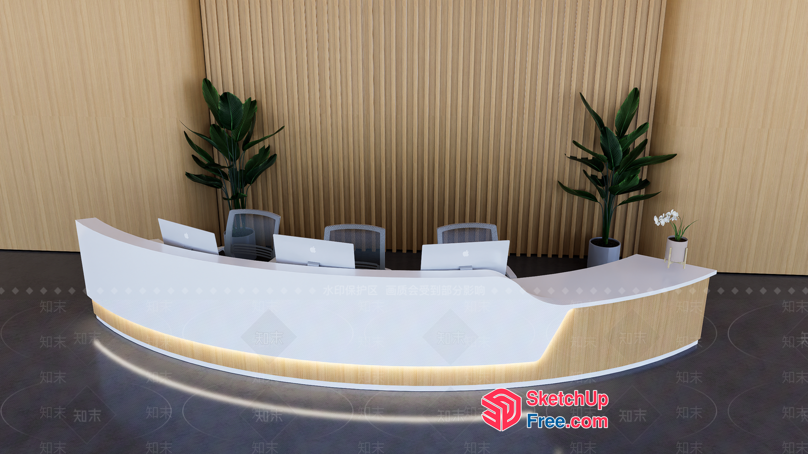 Elegant Reception Desk With Wood Accents And Lighting 3D SketchUp File