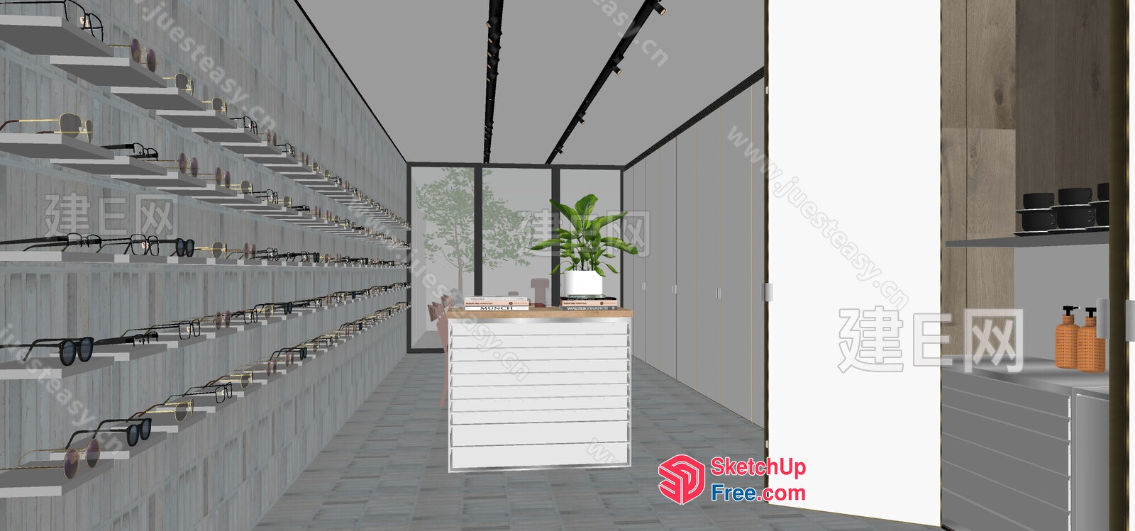 Eyewear Store Interior With Modern Shelving And Counter 3D SketchUp File