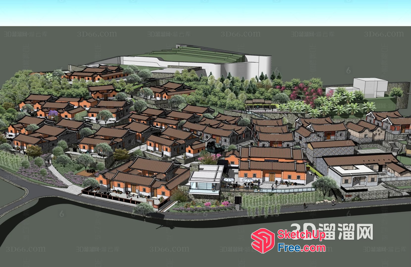 3D Architectural Rendering Of A Residential Village 3D SketchUp File