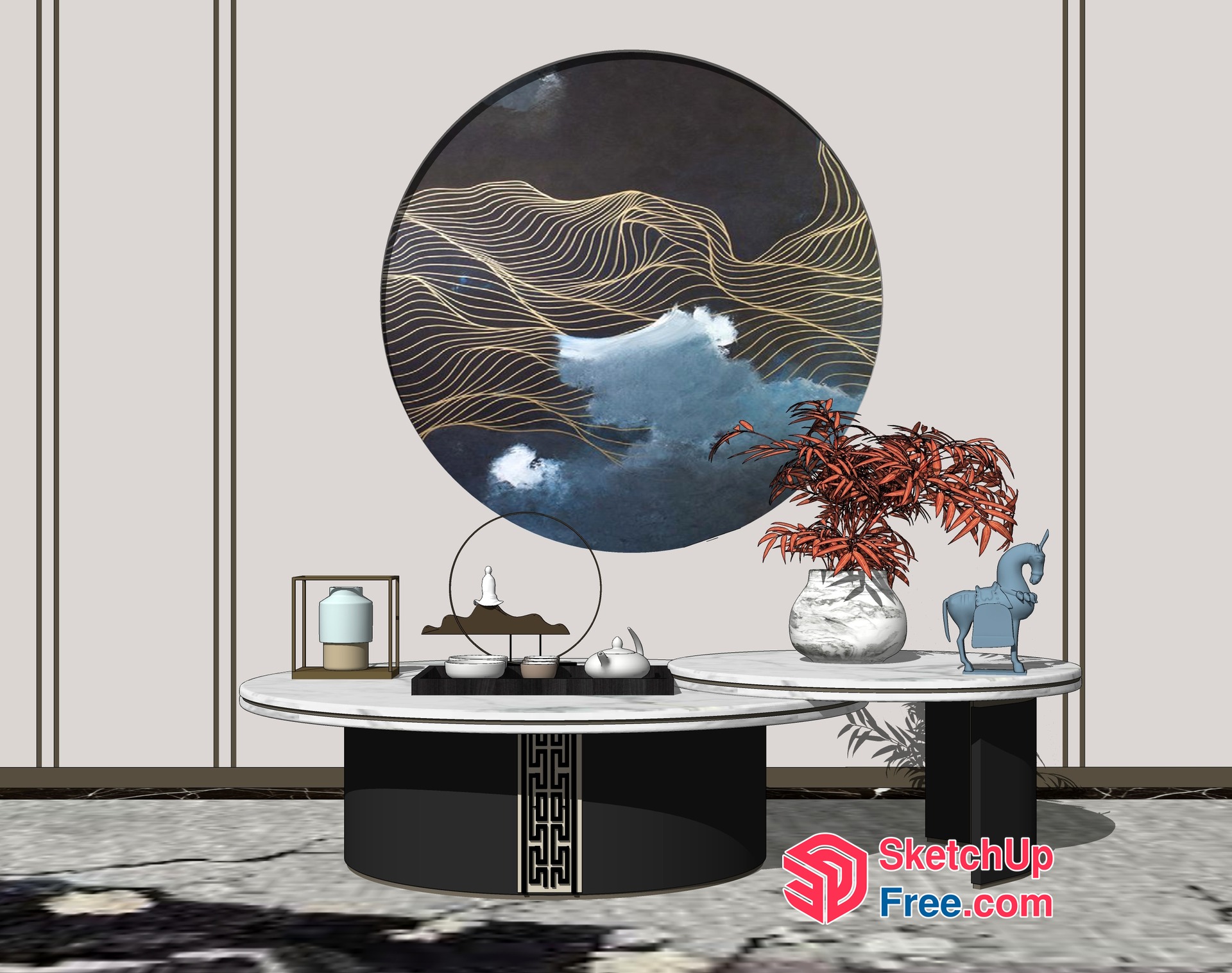 Japanese Style Living Room With Elegant Coffee Table 3D SketchUp File