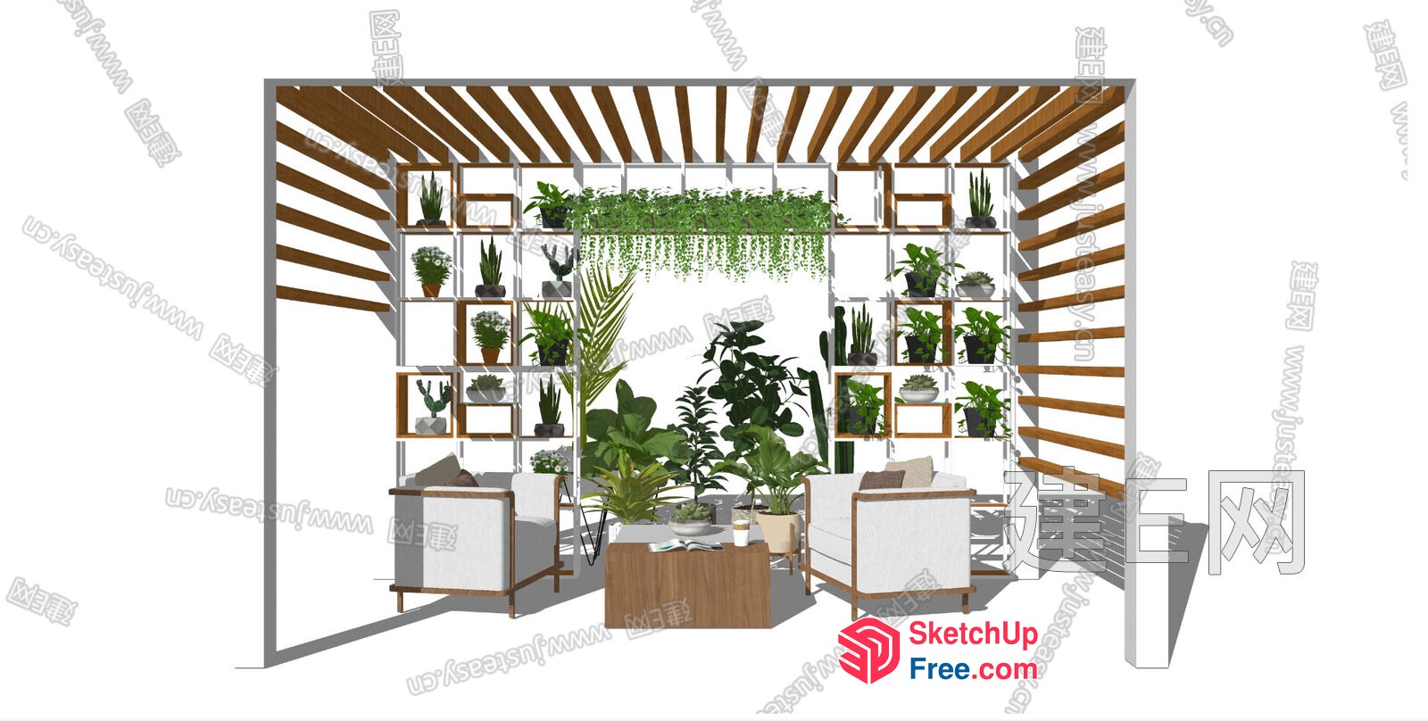 Modern Interior Design With Plants And Shelving 3D SketchUp File