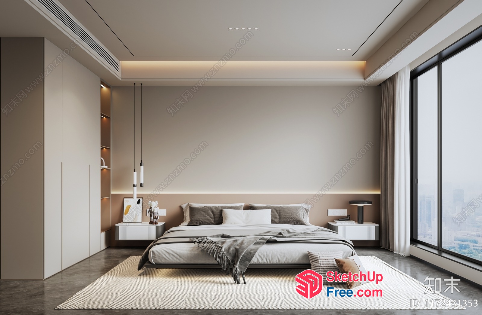 Modern Minimalist Bedroom Design With Neutral Color Scheme 3D SketchUp File