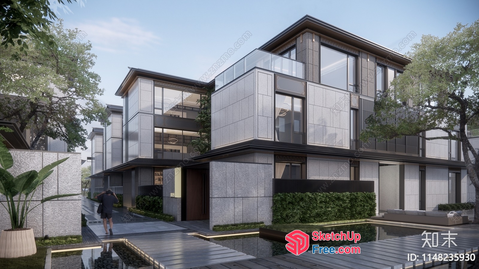 Modern Villa With Elegant Facade And Serene Courtyard 3D SketchUp File
