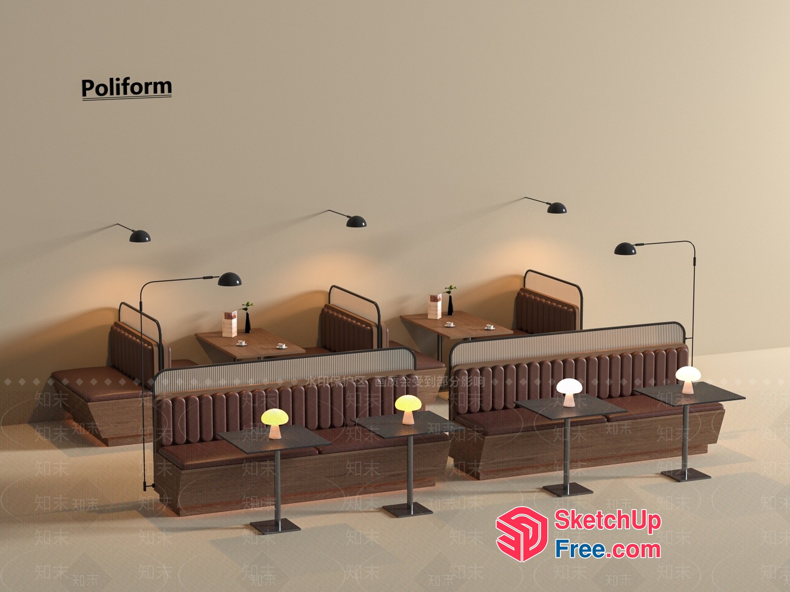Modern Restaurant Booths With Poliform Furniture 3D SketchUp File