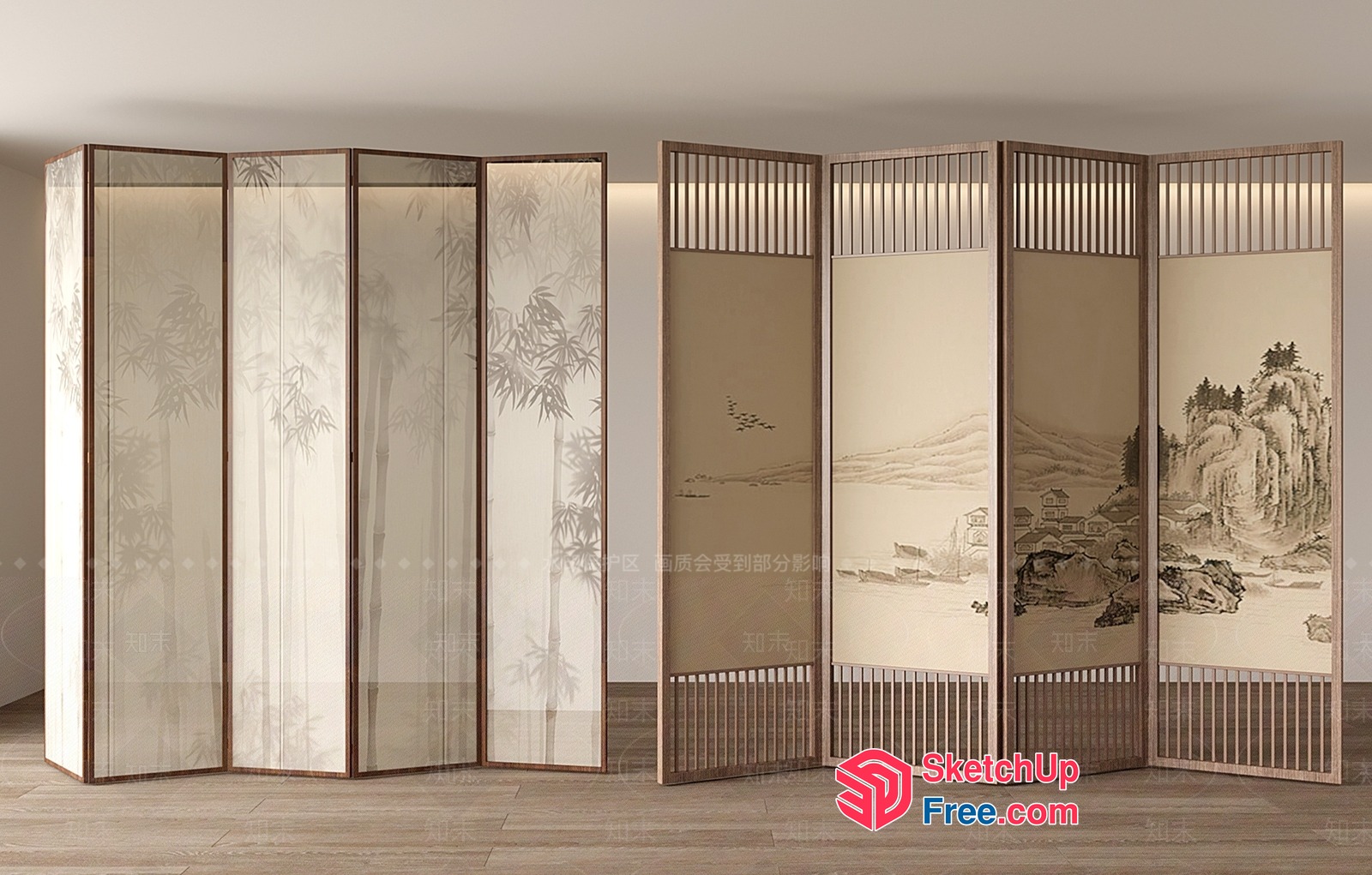 Asian-Inspired Partition Screen With Traditional Art 3D SketchUp File