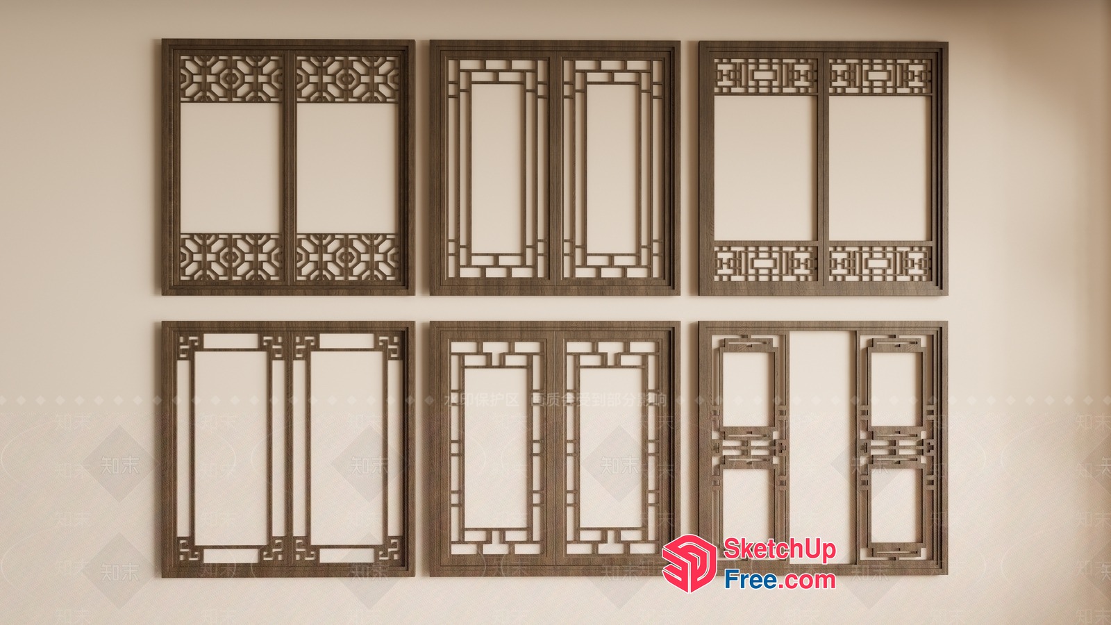 Intricate Wooden Window Frames With Ornate Patterns 3D SketchUp File