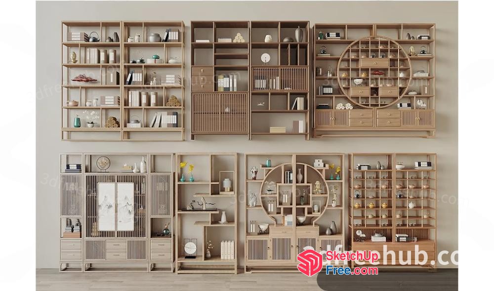 Modern Japanese-Style Shelving Units 3D SketchUp File