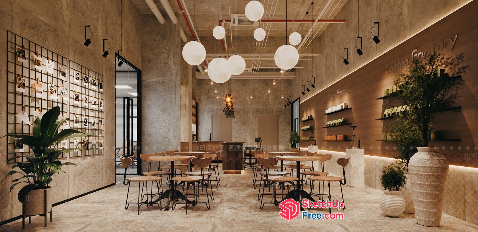 Modern Industrial Coffee Shop Interior 3D SketchUp File
