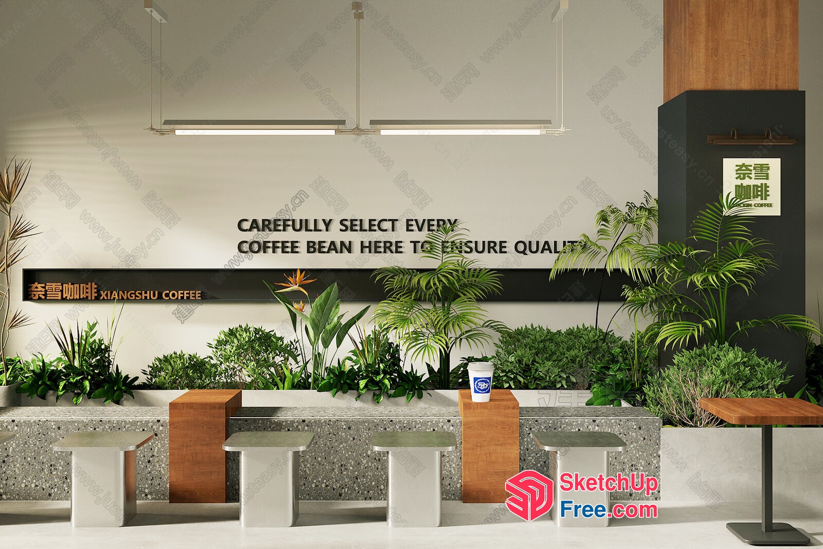Modern Industrial Coffee Shop Interior 3D SketchUp File