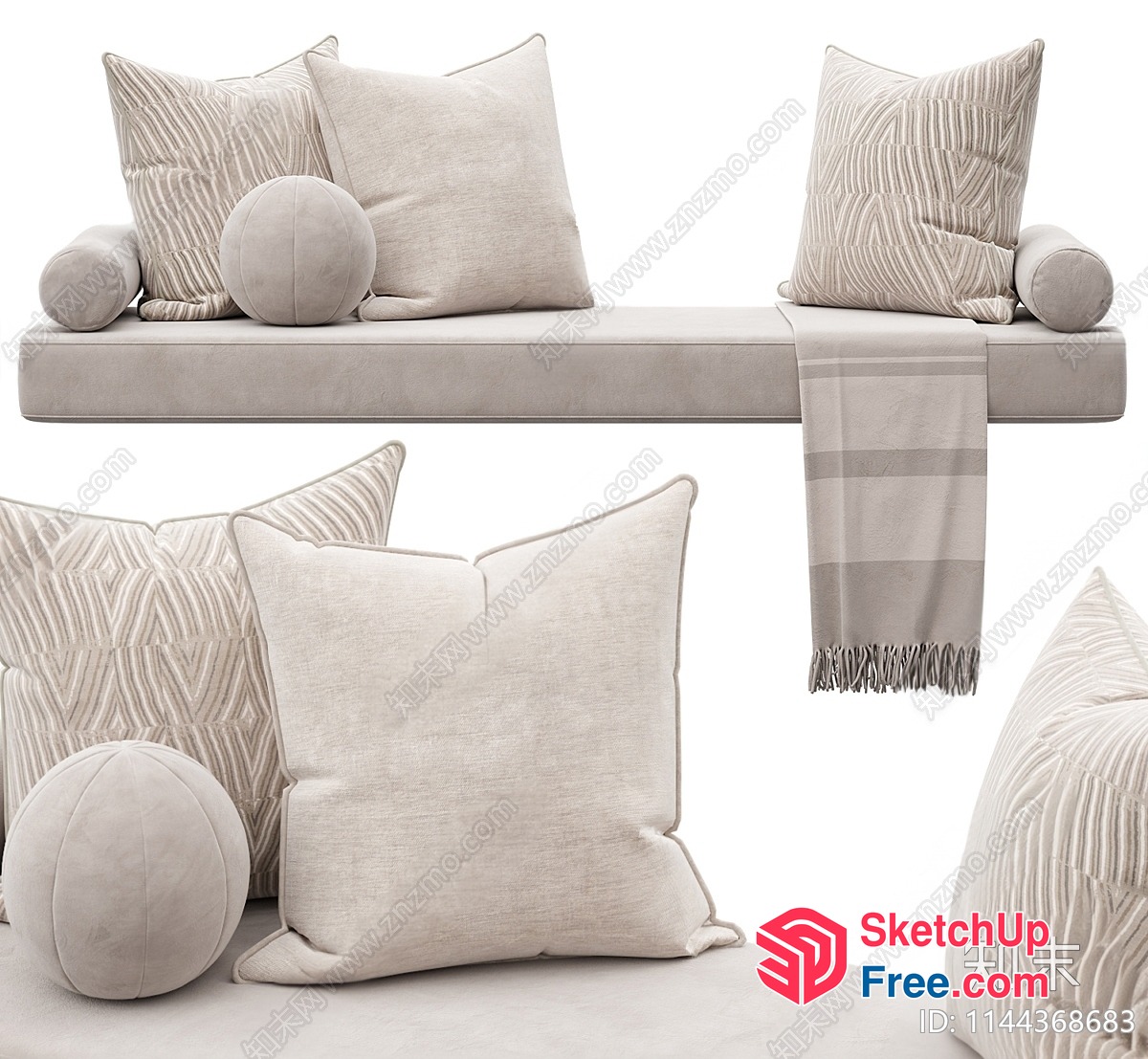 Light-Colored Decorative Pillows And Throw Blanket 3D SketchUp File
