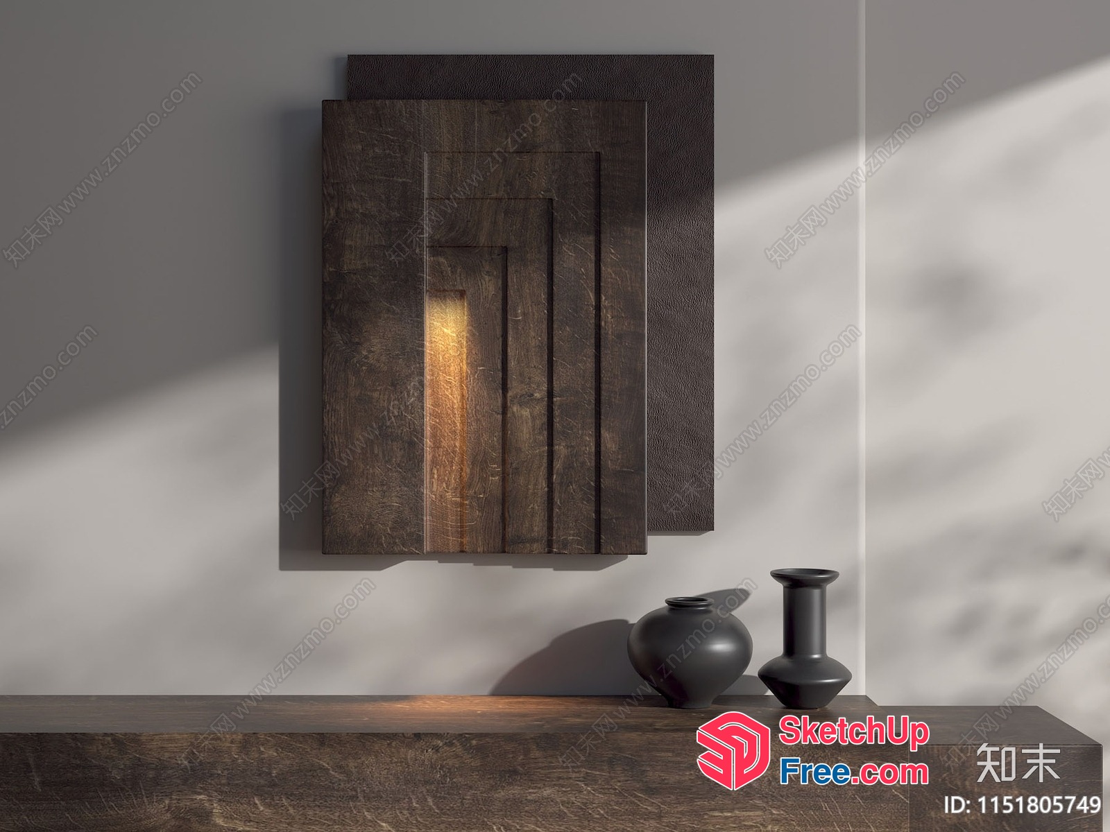 Wooden Panelled Wall Artwork With Vases 3D SketchUp File