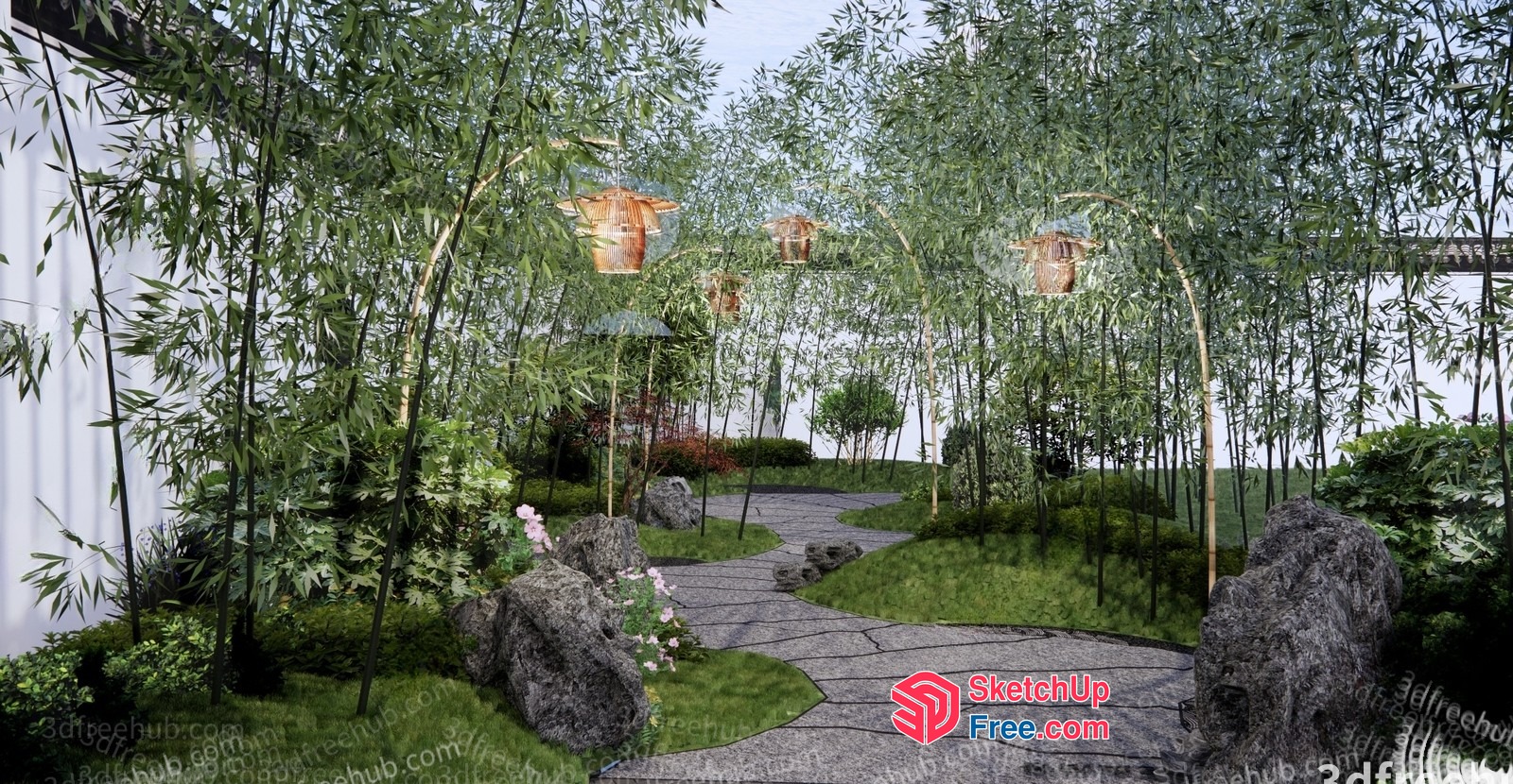 Serene Japanese-Inspired Garden Scene 3D SketchUp File