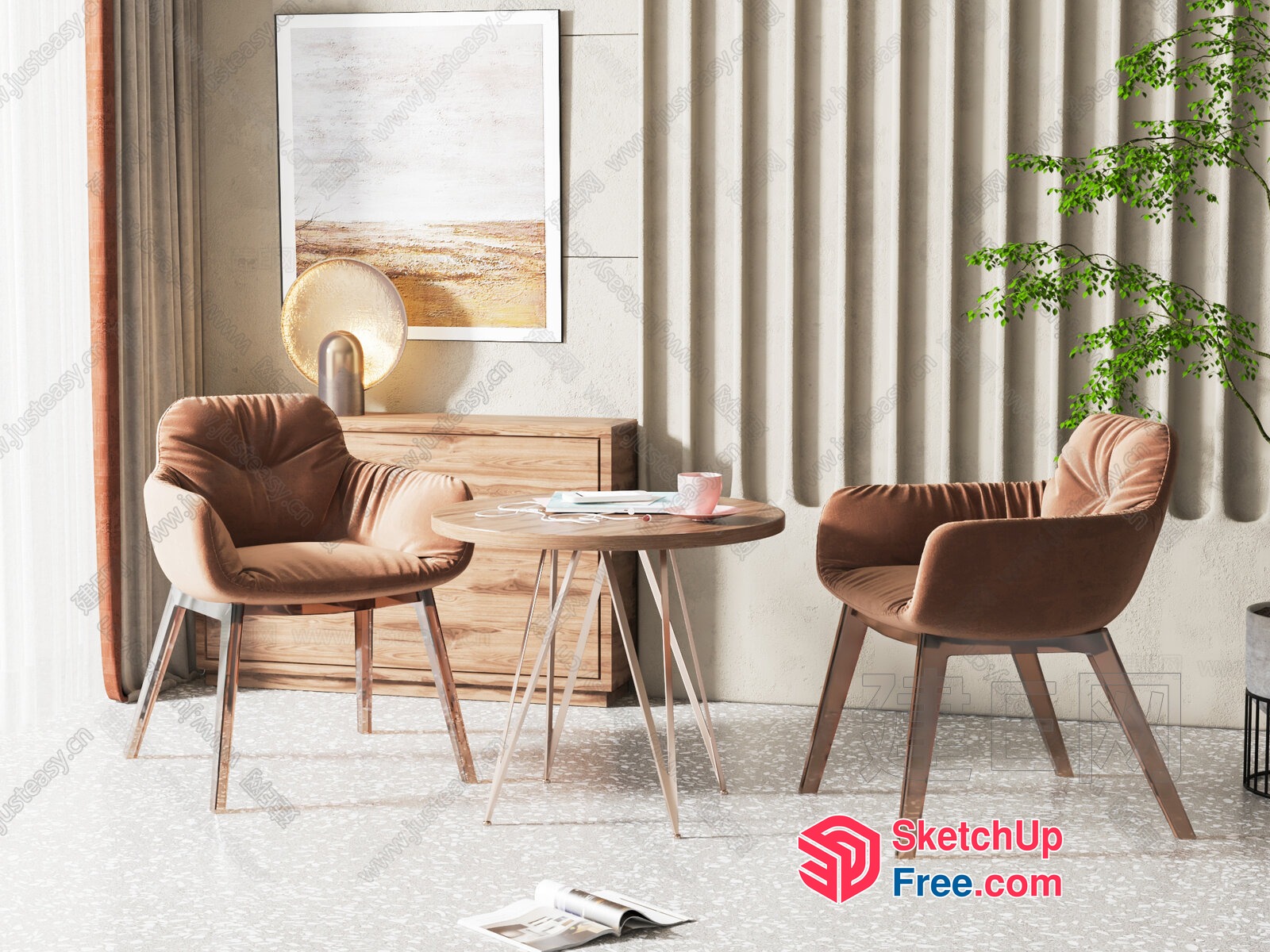 Modern Living Room With Minimalist Furniture And Natural Elements 3D SketchUp File