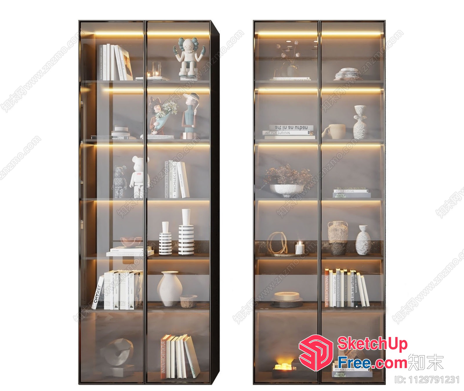 Modern Bookcase With Glass Doors And Shelves 3D SketchUp File