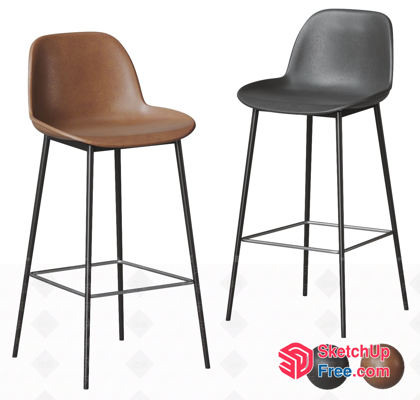 High-Quality Bar Stools In Black And Brown Leather 3D SketchUp File