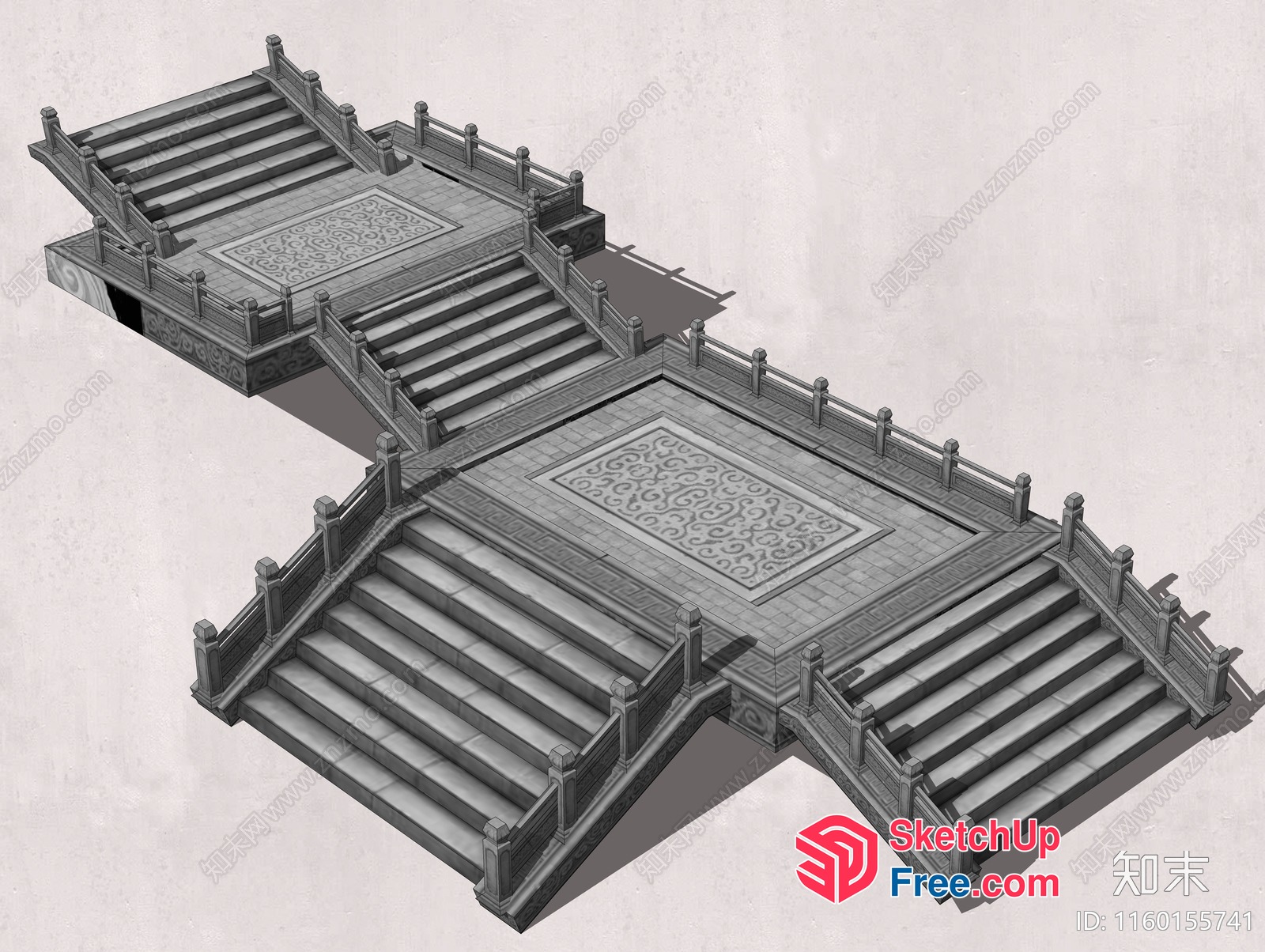 Ornate Staircase With Intricate Patterns And Railings 3D SketchUp File
