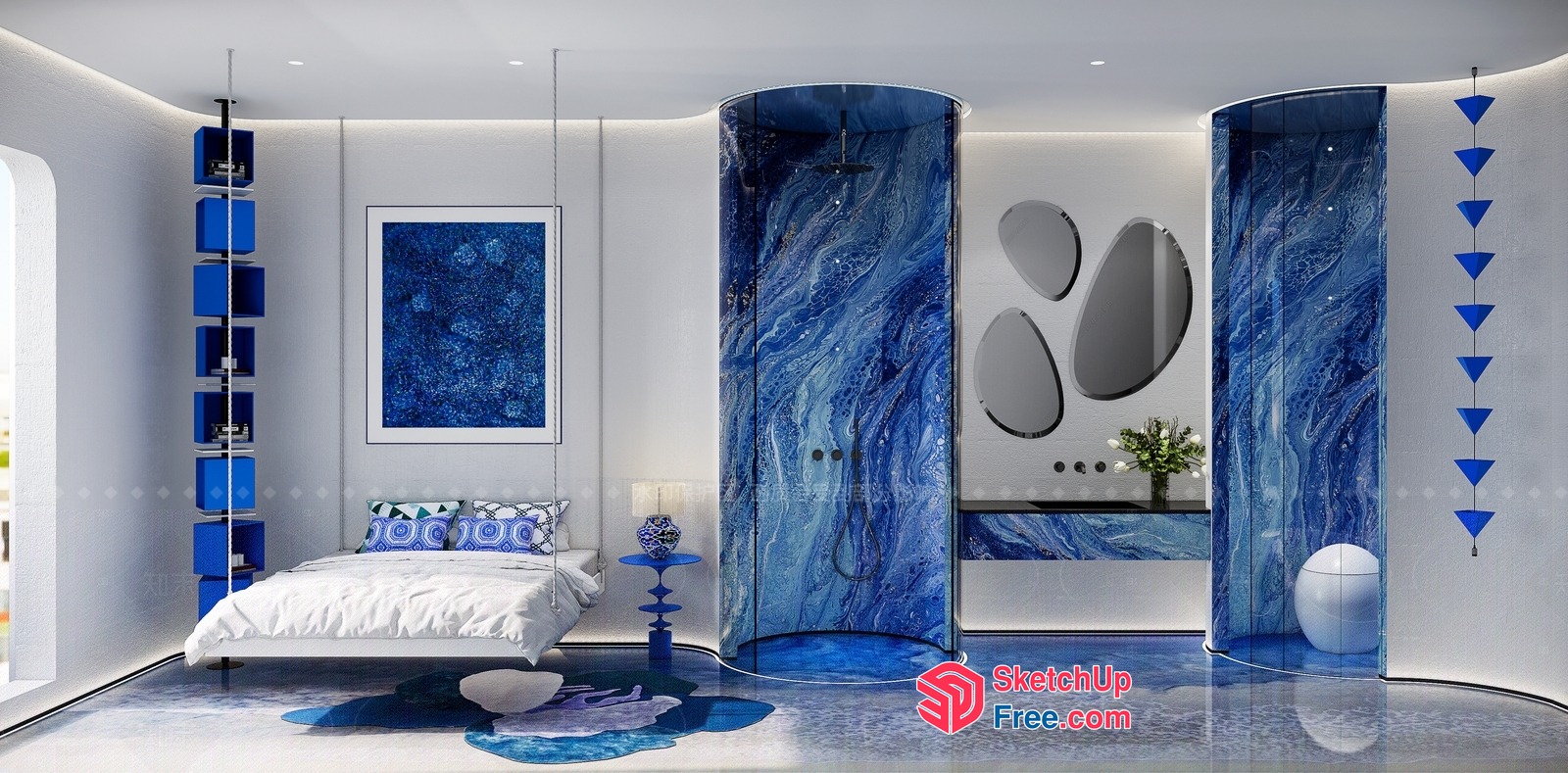 Modern Blue Marble Accentuated Bedroom Space 3D SketchUp File