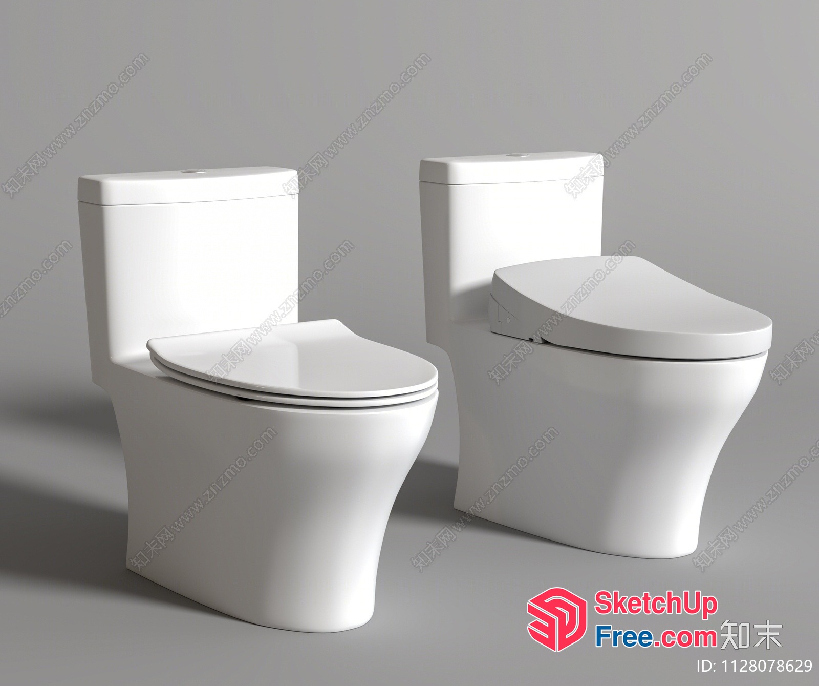Two White Toilets In A Light Grey Room 3D SketchUp File