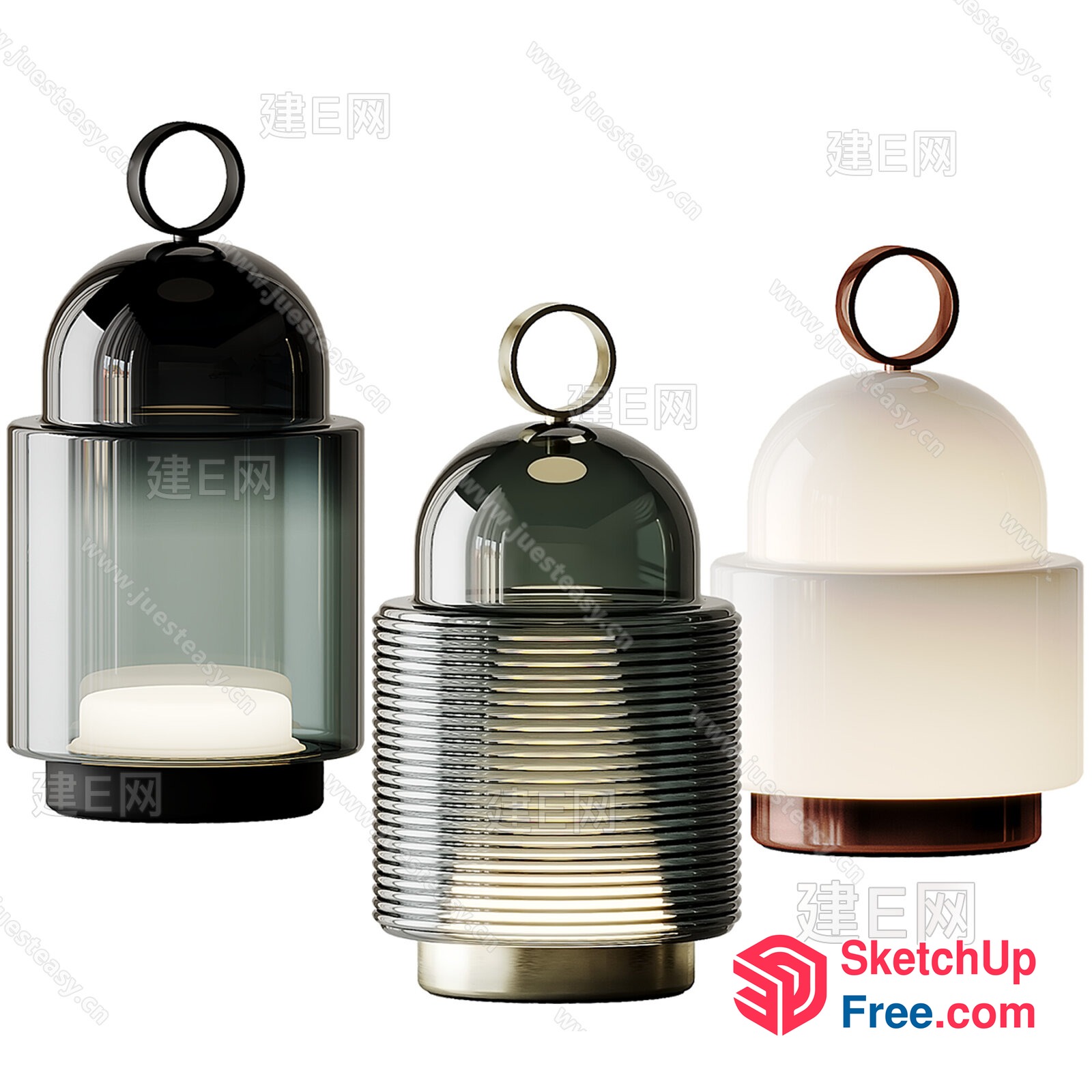 Three Modern Glass Lamps With Metal Bases 3D SketchUp File