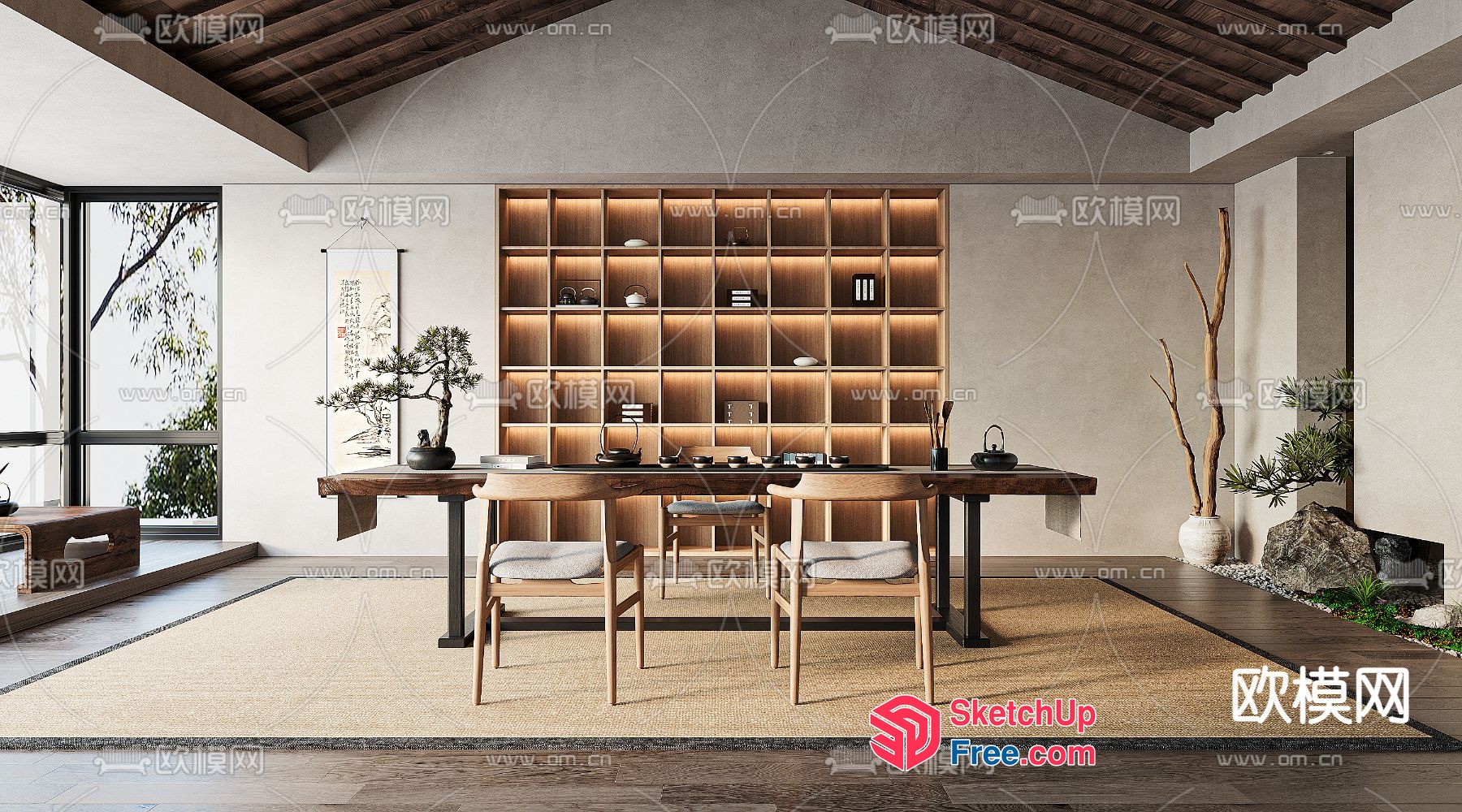 Modern Japanese-Inspired Living Room With Natural Light And Minimalist Decor 3D SketchUp File