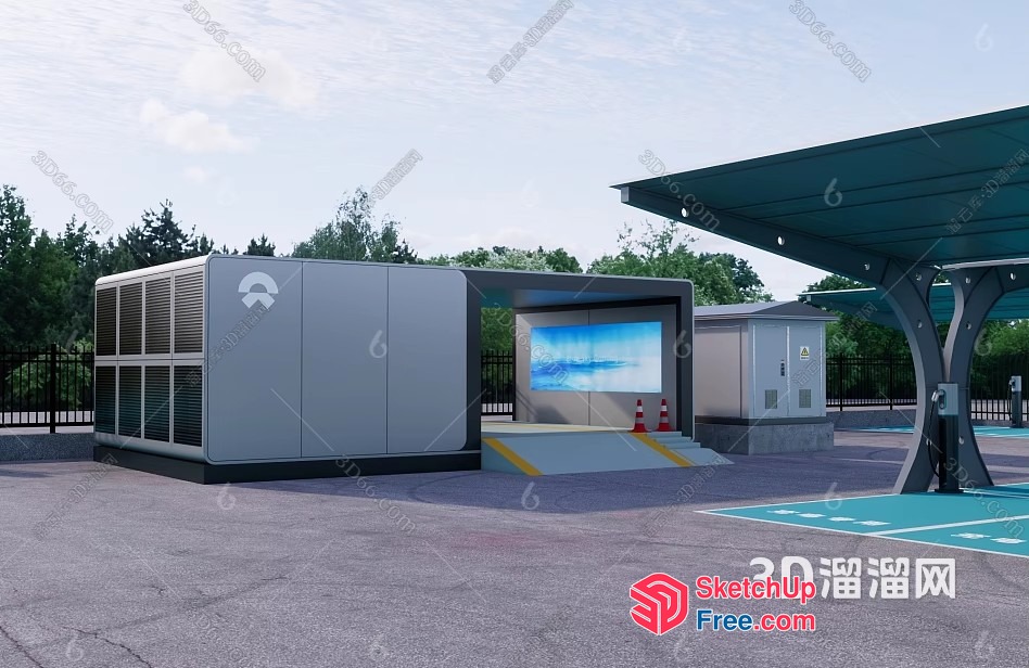Exterior Of A Building With A Carport And A Large Screen 3D SketchUp File
