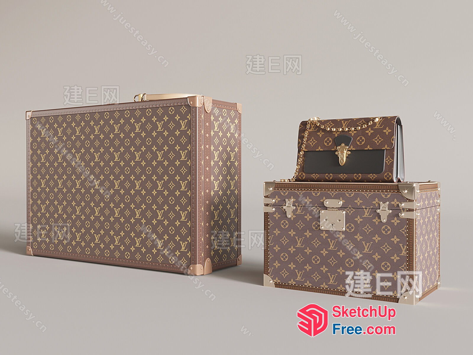 Luxury Louis Vuitton Trunk Set 3D SketchUp File