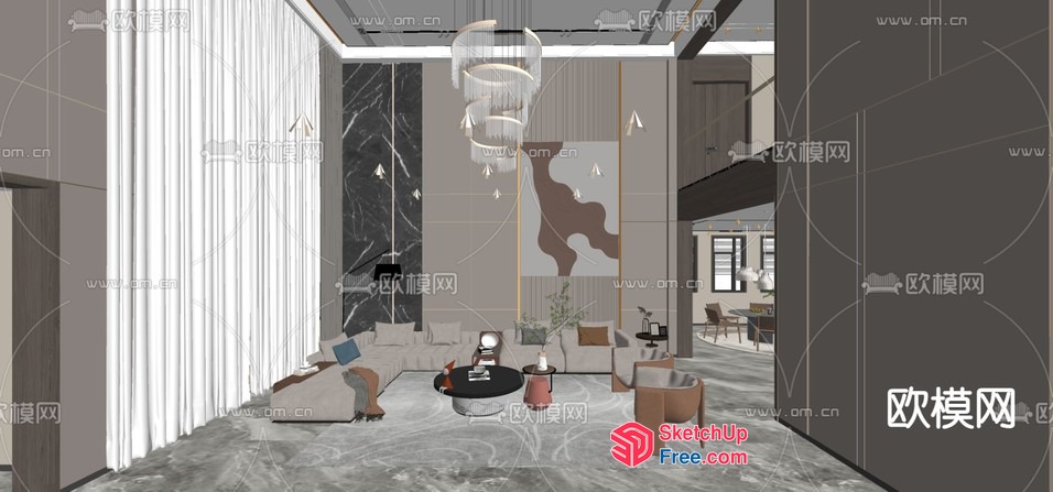 Modern Living Room With Marble Flooring And Sleek Furniture 3D SketchUp File