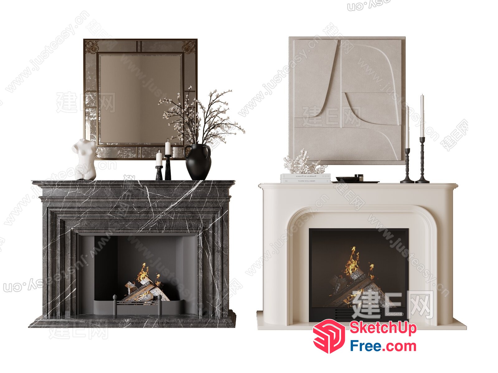 Modern Fireplace Designs With Elegant Decorations 3D SketchUp File