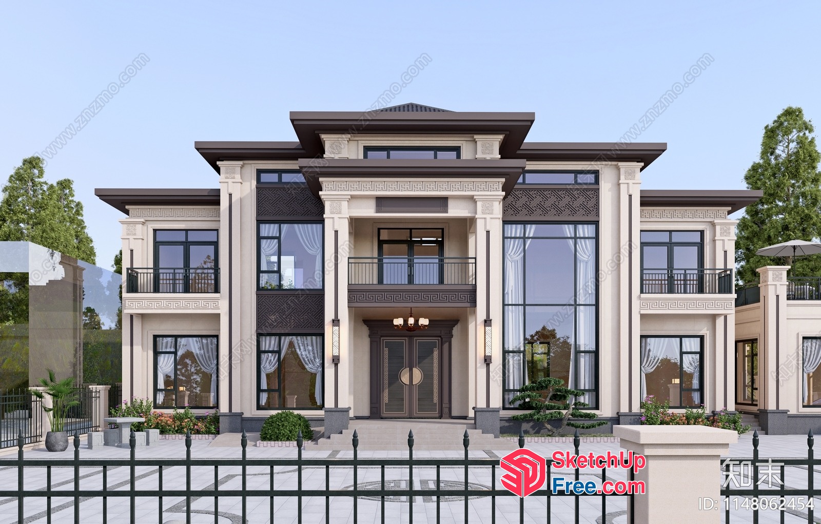 Elegant Modern Villa With Ornate Pillars And Balconies 3D SketchUp File