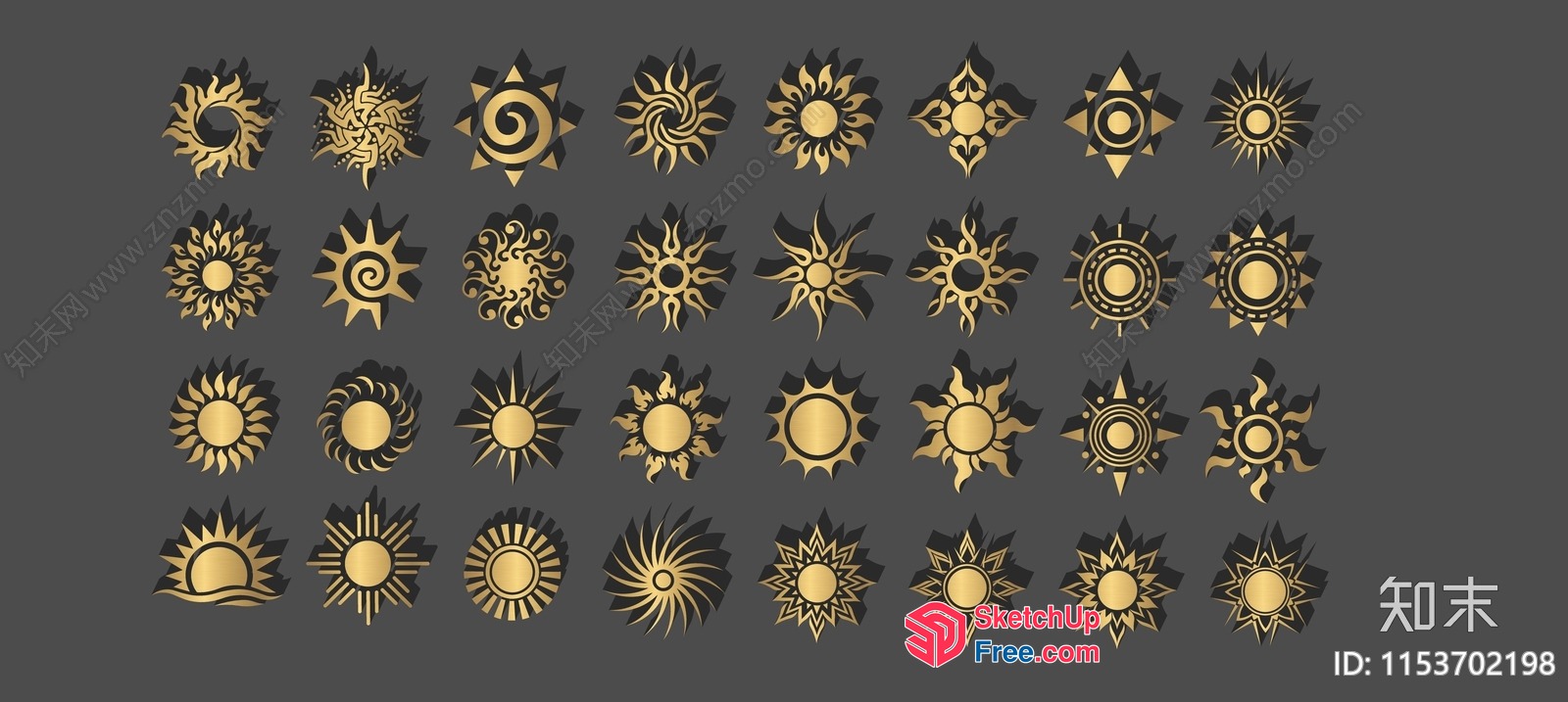 Gold And Black Sun Symbol Icons 3D SketchUp File