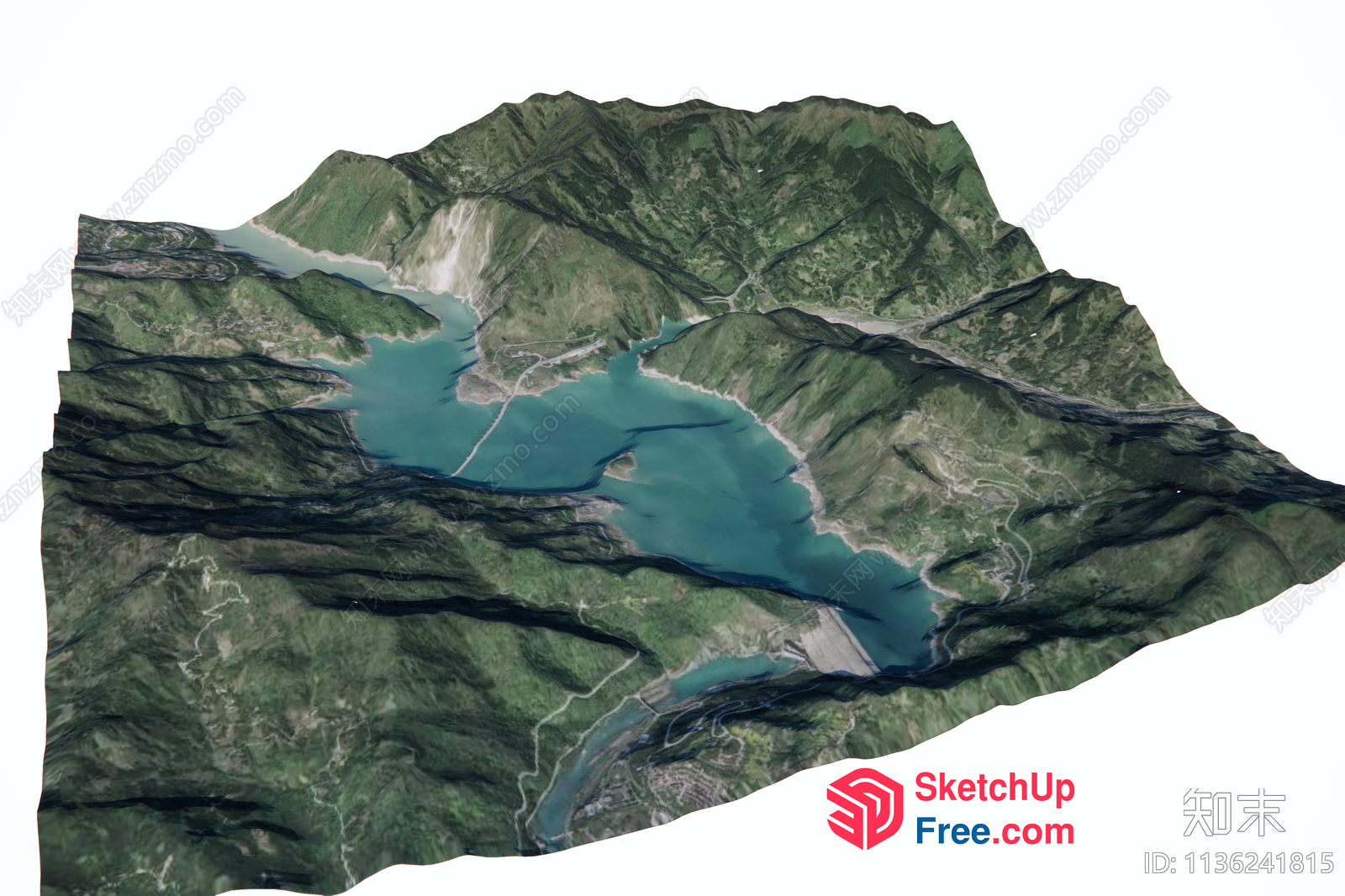 3D Rendering Of A Mountainous Landscape With A Large Body Of Water 3D SketchUp File