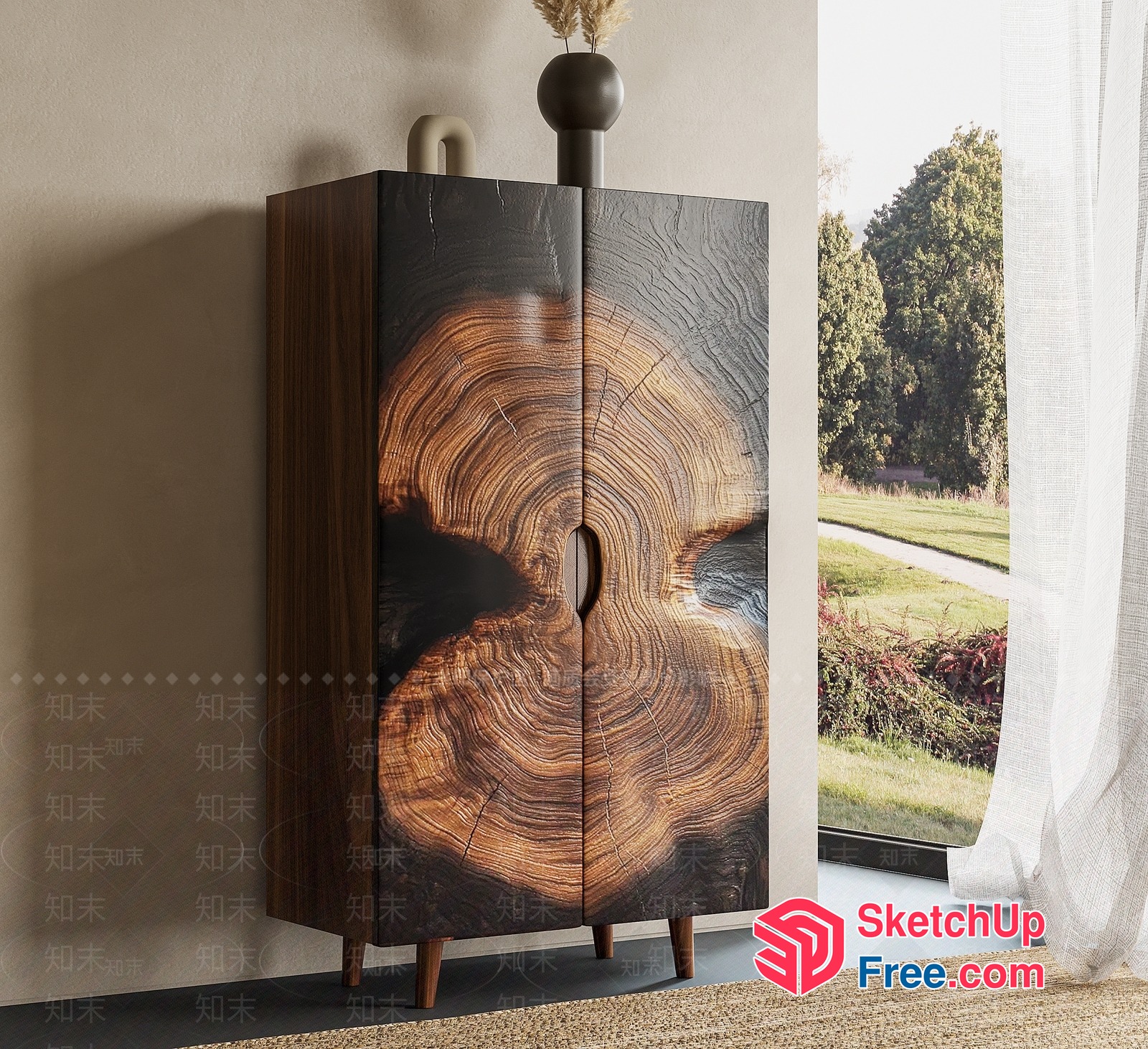 Wooden Tree Trunk-Inspired Cabinet 3D SketchUp File