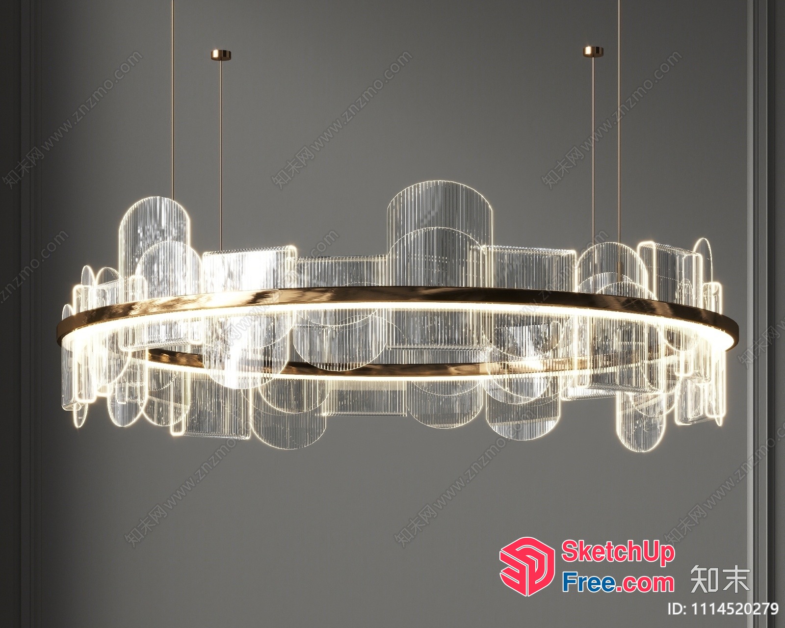 Modern Glass Chandelier With Circular Frame And Hanging Lights 3D SketchUp File