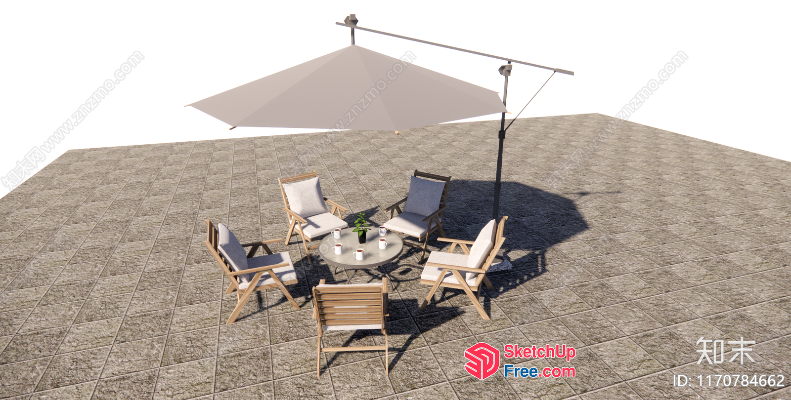 Outdoor Patio Furniture Set With Table And Umbrella 3D SketchUp File