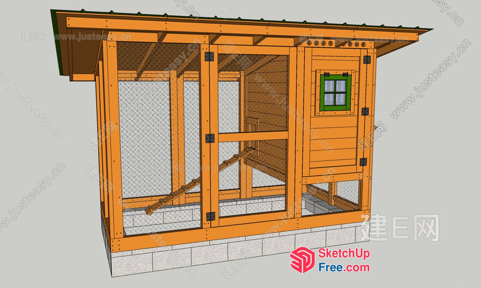 Wooden Coop With Green Window 3D SketchUp File