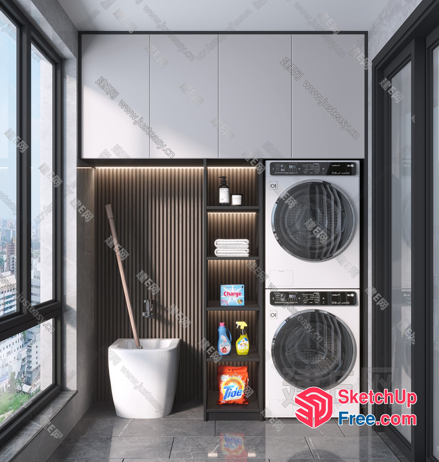 Modern Laundry Room With City View 3D SketchUp File
