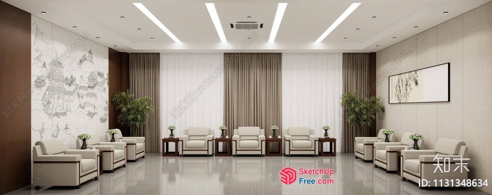 Modern Minimalist Living Room With Creamy Style Furniture 3D SketchUp File