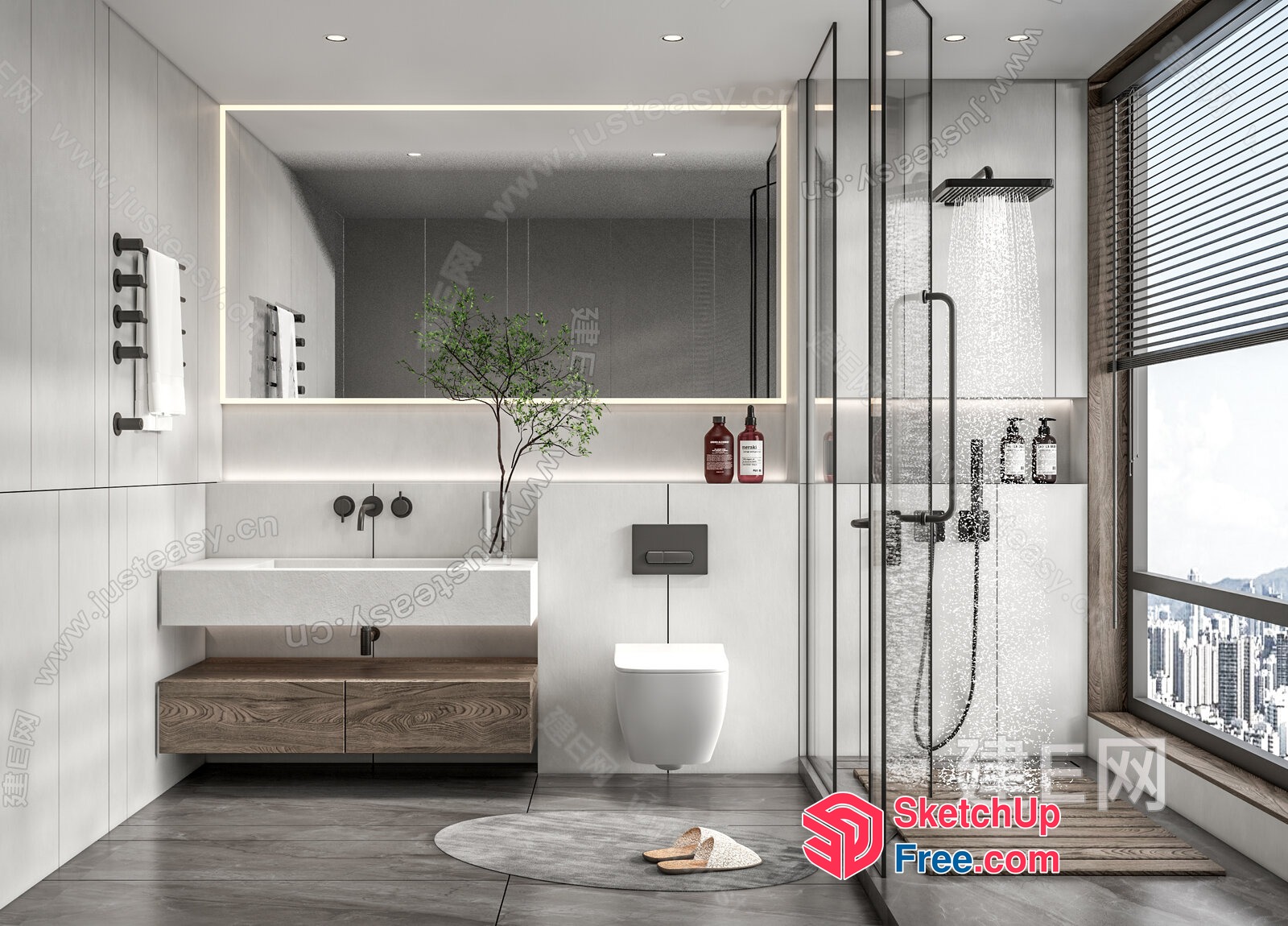 Modern Bathroom With City View 3D SketchUp File