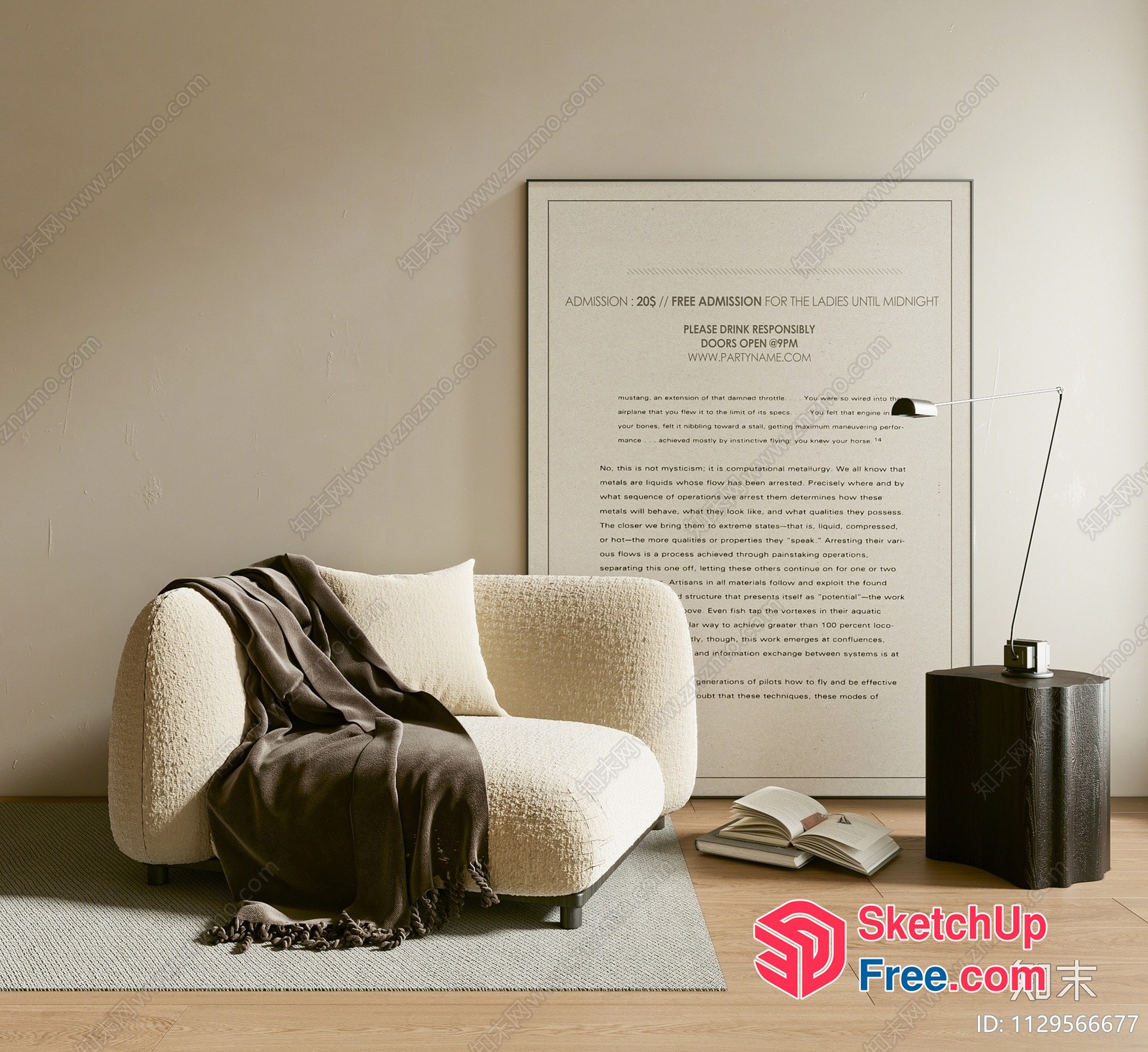 Elegant Minimalist Living Room Interior 3D SketchUp File