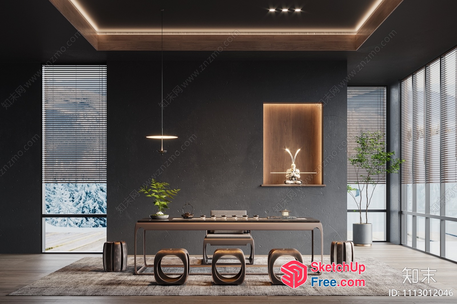 Modern Japanese-Style Dining Room With Minimalist Decor 3D SketchUp File