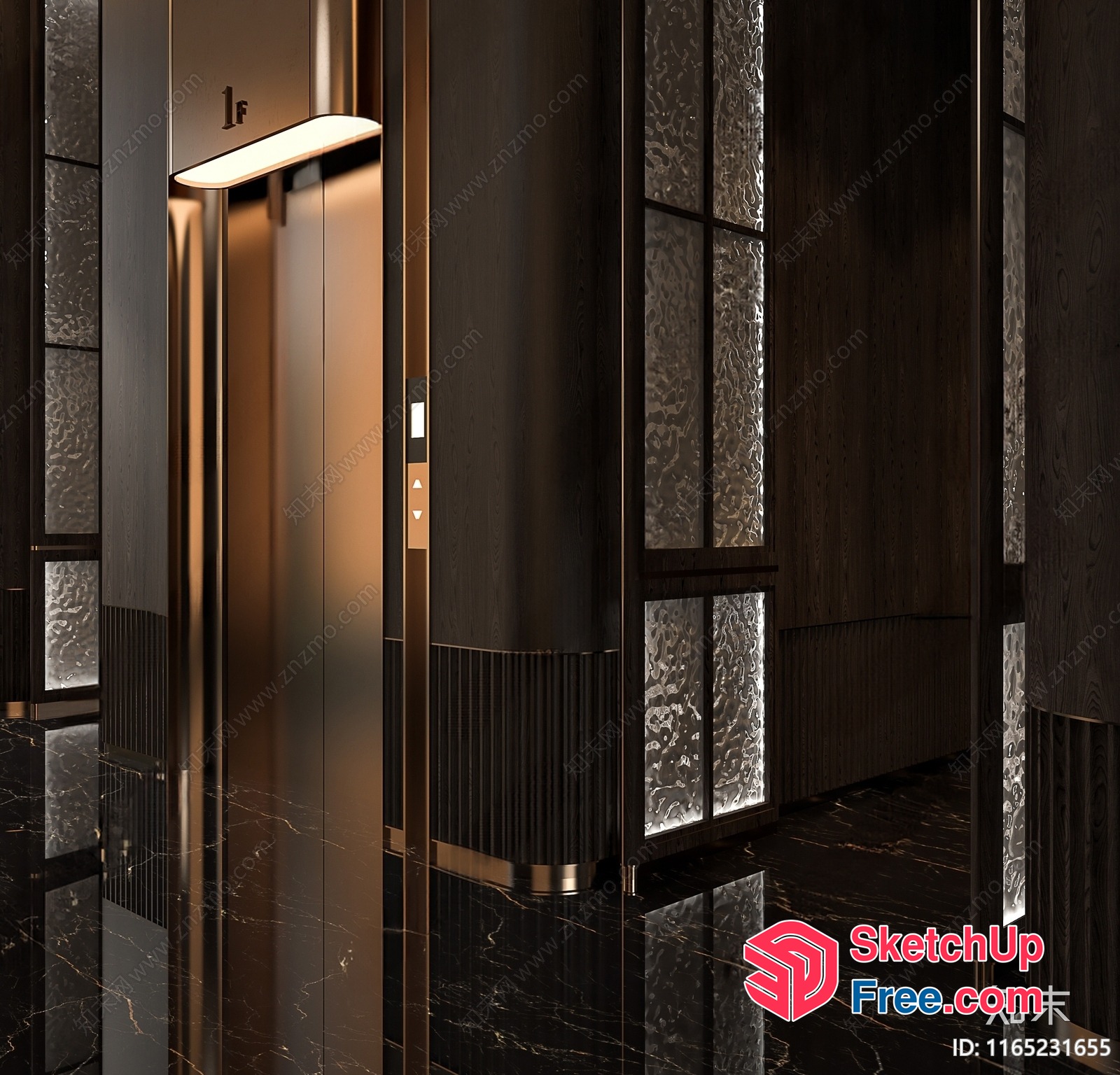 Modern Dark Brown And Gold Elevator Interior 3D SketchUp File