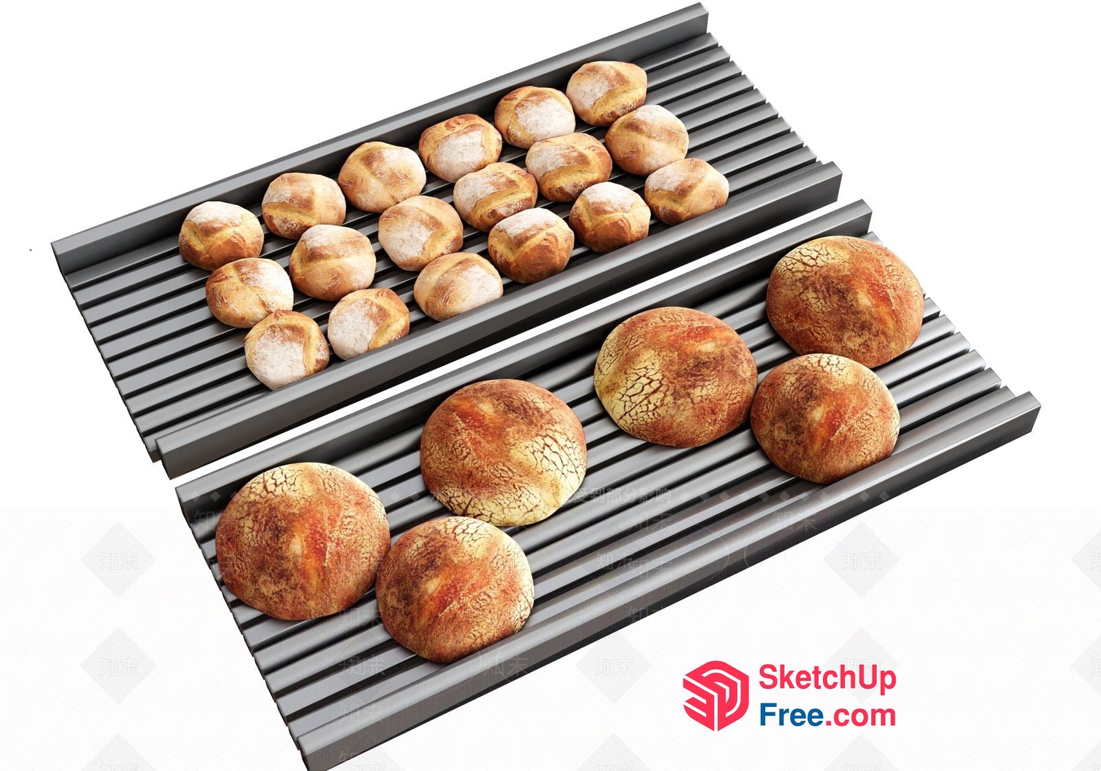 Metal Slatted Tray With Bread Rolls 3D SketchUp File