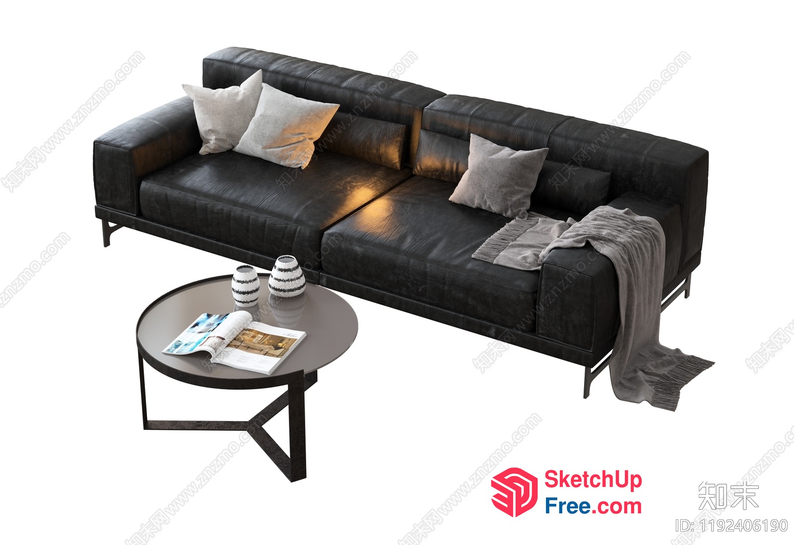 Modern Minimalist Living Room With Dark Gray Sofa And Coffee Table 3D SketchUp File