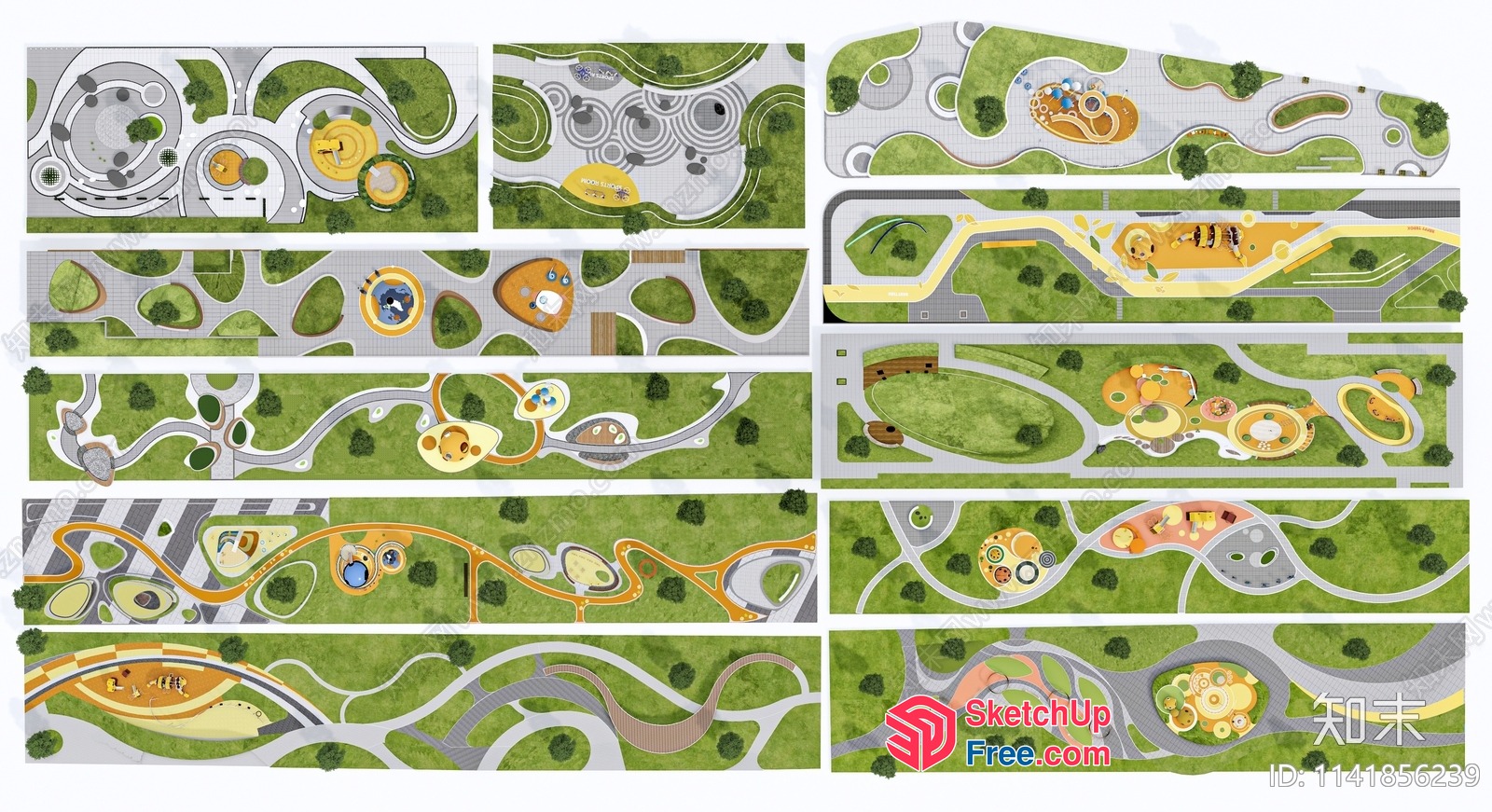 Modern Park With Curved Paths And Green Spaces 3D SketchUp File