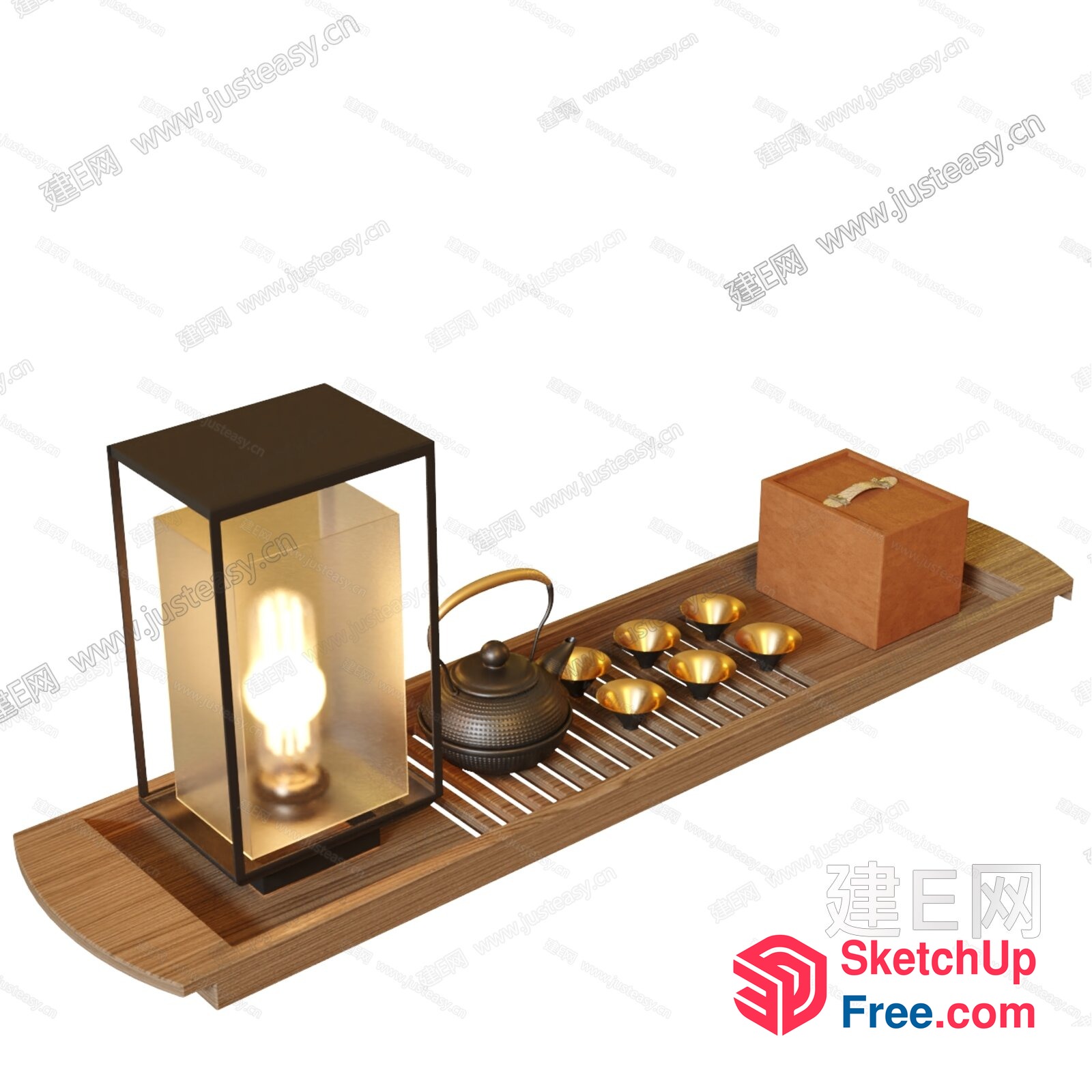 Elegant Tea Table Set With Glass Lantern And Teapot 3D SketchUp File