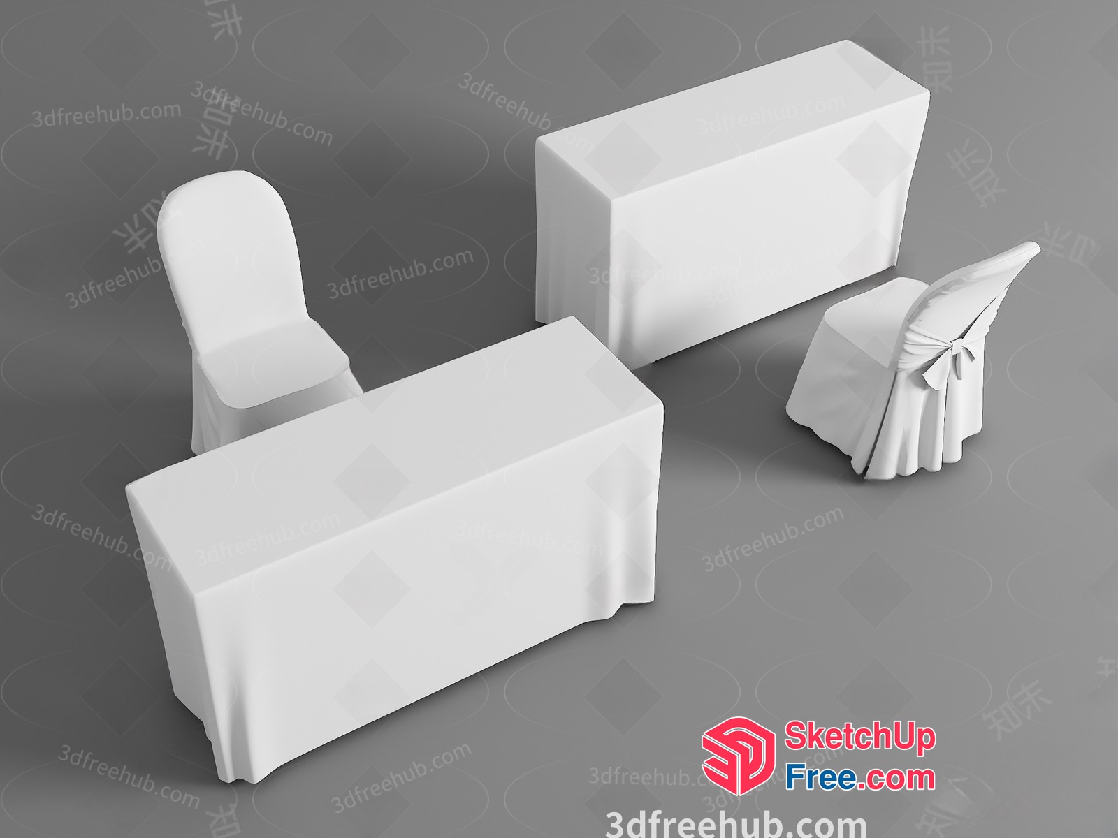 Simple White Furniture Arrangement 3D SketchUp File
